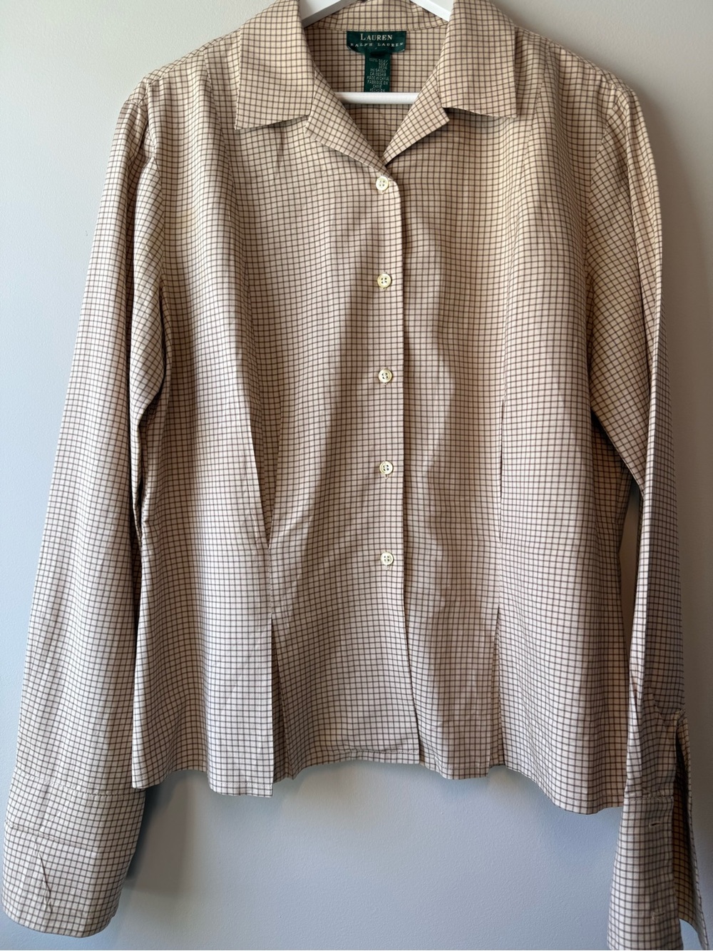 Vintage Lauren Ralph Lauren 100% Silk Windowpane Check Button Blouse Size 14